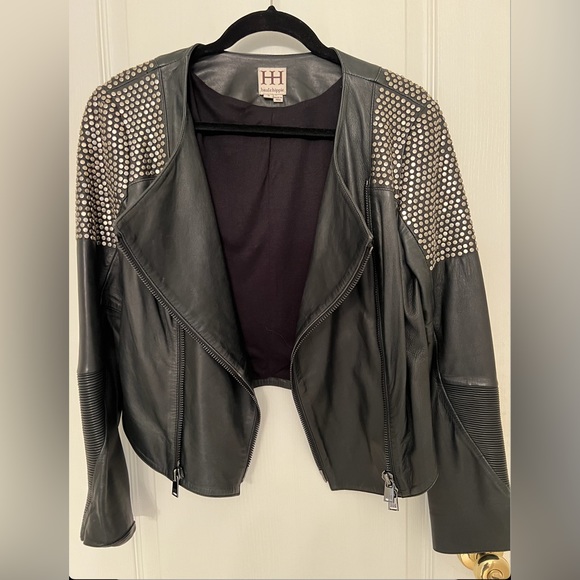 Haute Hippie Lambskin Leather Jacket 
w/ Studded Embellished Shoulders Sz Small - Picture 4 of 16